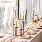 NUPTIO Hurricane Glass Candle Holders: 6 Arms Gold Metal Candlestick Candelabra with Removable Clear Cylinder Sleeve 24 inch Tall Candelabras Large Taper Holder for Outdoor Wedding Table Centerpiece - size: 1 Pc