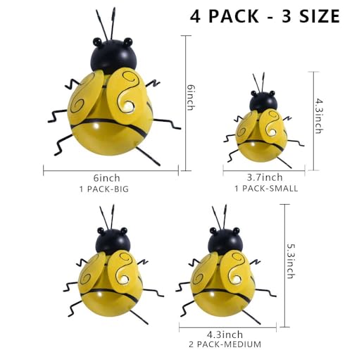 OBTANIM 4 Pack Cute Metal Bee Garden Wall Art Decorative Yard Hanging Decorations Outdoor Lawn Wall Sculptures - style: Metal Bee