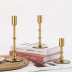 Gold Candle Holders, Modern Taper Candle Holders for Table Mantel Dining Wedding Home Decor, Brass Candlestick Holders Set of 3