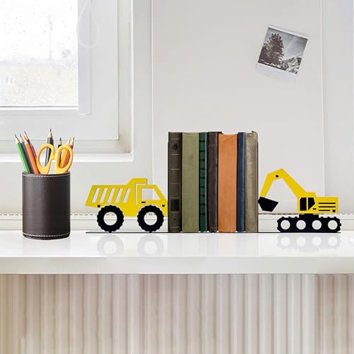 Construction Truck Decorative Bookends for Boys Room - Durable and Cute Design, Perfect for Nursery and Kids' Book Ends（Excavator） - color: Yellow Excavator