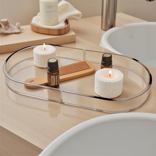 Acrylic Decorative Vanity Tray Perfume Jewelry Trinket Tray for Bathroom Counter Soap Toilet Tank Sink Small Candle Catch All Organizer, 12.6x6.3 Inches, Clear - color: Clear