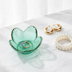 Green Flower Ring Dish Jewelry Tray, Small Glass Trinket Tray for Rings Earrings, Present for Wife Mom Daughter Women - color: Green