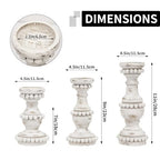 Farmhouse Large Candle Holders for Pillar Candles, Rustic Wooden Beaded Candle Holder, Perfect for Table Centerpieces, Coffee Table or Fireplace Mantel, 3 Piece Set (White) - color: White