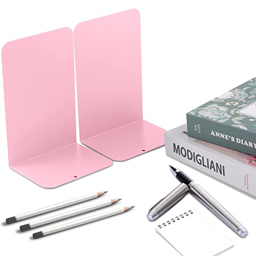 MSDADA Bookends, Book Ends for Book Shelves, Book Ends for Heavy Books,Metal Bookend Supports, Modern Minimalist Style Bookend, Pink(4Pairs) - color: Pink