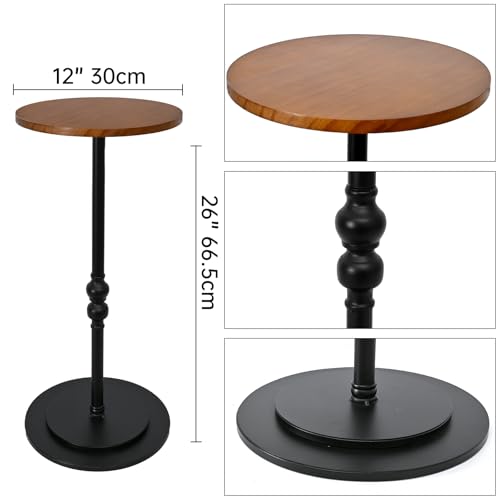 SwallowLiving Small Round End Table, Tall Pedestal Drink Side Tables Living Room, Narrow Night Stand for Small Spaces, Bedroom, Modern Wood Beside Table Desk Home Decor (Black & Brown, 12" x 25") - color: Rustic Caramel and Black