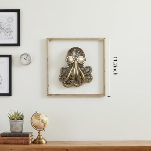 JJALIGHTS Exquisite Resin Animal Head Wall Sculpture (Gift Metal Frame) - octo Imitation Copper Vintage Decor for Living Room, Bedroom & Office | Decorative Wall Hanging Art (Octopus) - color: Bronze Octopus