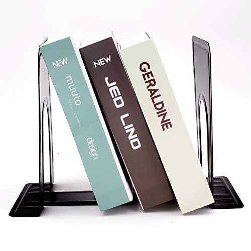 KINJOEK 4 Pairs/8 PCS Heavy Duty Bookends, 8.3x6.5x5.1 Inch Anti Slip Metal Book Ends for Books, Magazines, DVDs, Home, Office, School, Library, Black - size: 4Pairs Black