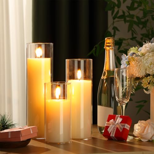 Shihanee Set of 6 Pillar Candles with Glass Cylinder Vases Clear Cylinder Hurricane Candleholders for Slim Tall Pillar Candles Wedding Table Centerpieces(3.4'' X 7", 9.8", 11.8",Ivory) - color: Ivory White, size: 3.4'' X 7", 9.8", 11.8"