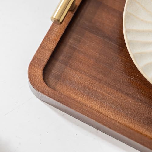 XZHXFX Bamboo Serving Tray with Gold Handles, Food Tray for Breakfast,Coffee Table,Dinner & Bar, Decorative Tray for Kitchen, Bedroom (Large) - size: 14" x 9.5" x 2"