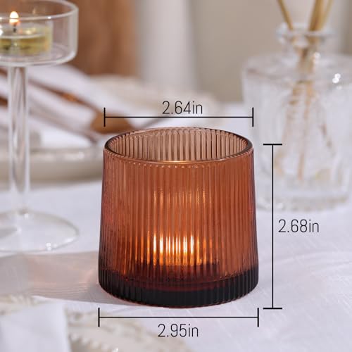 Amber Ribbed Tealight Votive Candle Holders- 6Pack Glass Candle Holders for Table Centerpiece, Home Decor, Wedding Decor, Party Dinner - color: Amber, size: 6Pcs