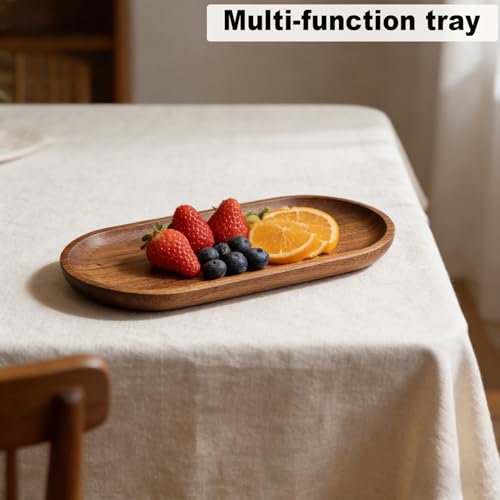 Small Wooden Tray, Oval Wood Serving Trays, Acacia Wood Platter for Coffee Tables, Dessert, Snack, Fruit, Bathroom Tray Charcuterie Board for Home Decor (M) - size: 9.1" x 4.1" x 0.6"