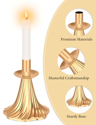 Taper Candle Holders Set of 12 - Victorian Style Gold Vintage Modern Decor, Table Mantel Centerpiece for Wedding Housewarming, Fits Standard Taper Candles