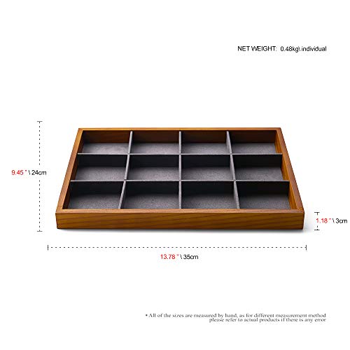 Oirlv 12 Grids Wood Jewelry Organizer Tray Stackable Jewelry Drawer Tray Bracelet/Watch Showcase Display Storage(Grey) - color: Grey 12 grid tray