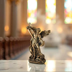 St. Michael The Archangel Statue – Bronze Resin Religious Figurine Depicting Saint Michael Defeating Evil – Christian Catholic Angel Sculpture for Home, Office, and Prayer Decor - size: 3.54 × 1.65 × 5.32 inches