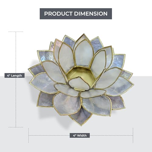Moonshadow Handmade Capiz Shell Lotus Tea Light Holder, Elegant Flower Design with Natural Translucent Finish, Ideal for Home Decor, Meditation, Weddings & Serene Centerpieces, Natural - color: Natural