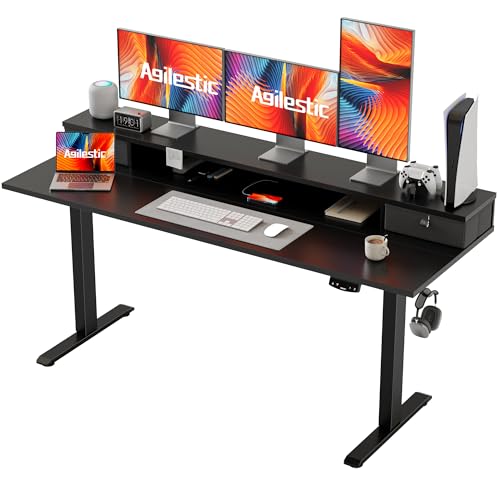 Agilestic 63 x 24 Inches Electric Standing Desk with 2 Storage Drawers, Stand Up Desk Adjustable Height, Sit and Stand Computer Table with Splice Board, Black - color: Black, size: 63 x 24 Inches with 2 drawers
