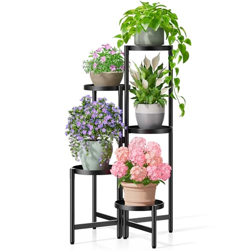 Tall Plant Stand Indoor Outdoor, Corner Metal Flower Pot Stands for Multiple Plants, 5 Tier Heavy Duty Plant Shelf for Patio Garden Balcony Living Room Bedroom - BlackDisk - color: BlackDisk, size: 5-Tiers