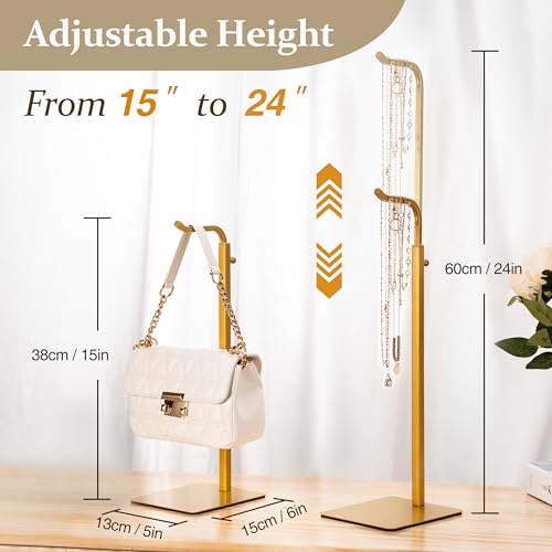 3 Pack Purse Holder Handbag Display Stand: Gold Hanger Rack for Bags, Purses, and Wreath, Adjustable Hook Stand for Tabletop, Closet, and Retail Use for Vendors - color: Gold
