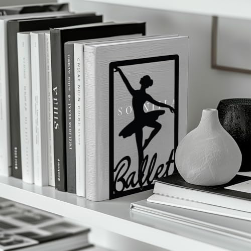 Peacoblue Metal Bookends for Shelves, Modern Decorative Heavy Duty Study Book Support Stoppers for Office, Desk, Shelf, Room 5.3"x4.3"x7.9" Cast Iron Simple Tall Bookends, 1 Pair (Ballerina) - style: Ballerina