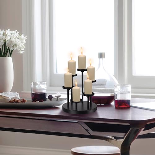 6arms Tea Candle Holder Tray, Metal Black Candlestick Holder, Candle Holders Set of 6 padk Tea Candle Light, for Dining Room, Table Centerpiece Decor,Decorative Tray… - size: tea's 6arms