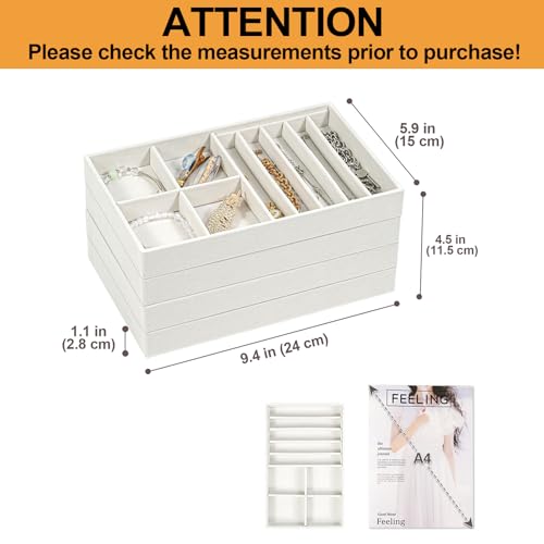 ProCase Stackable Jewelry Organizer Trays for Drawers, Jewelry Drawer Inserts Container Display Case Storage for Earring Necklace Rings Bracelet with Removable Dividers -Warmwhite, 4 Layers - color: Warmwhite, size: 4 Layers