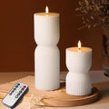 White Ribbed Flameless Pillar Candles with Remote, Real Wax Flickering Battery LED Candles Set of 2 - color: White