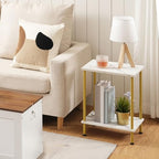 HOOBRO End Table, Small Side Table, Nightstand with 2-Layer Storage Shelves, Sofa Table for Small Spaces, Living Room, Bedroom, Stable Frame, Easy Assembly, Gold and Marble DM09BZ01 - color: Marble + Gold