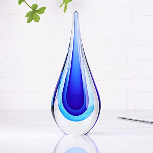 DOVDOV Blown Glass Sculpture, Blue Glass Art Collectible Statue, Unique Teardrop Ornament, Suitable for Office, Bookshelf, Dressing Table, Living Room Coffee Table, or Mantelpiece Display. - color: B