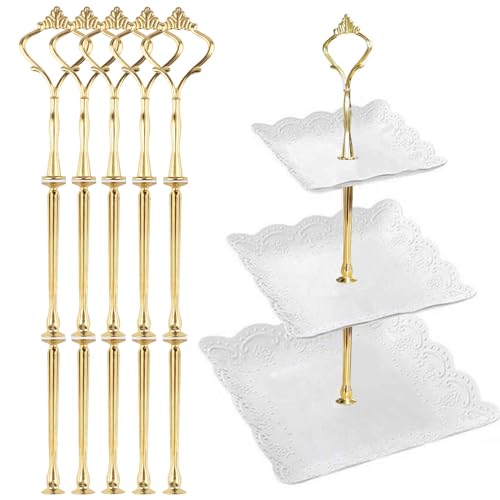 3 Tier Tiered Tray Hardware Kits Fruit Cake Plate Handle Fitting Hardware Rod Dessert Stand Holder Golden Crown 5 Set（Plate not Included） - color: Gold