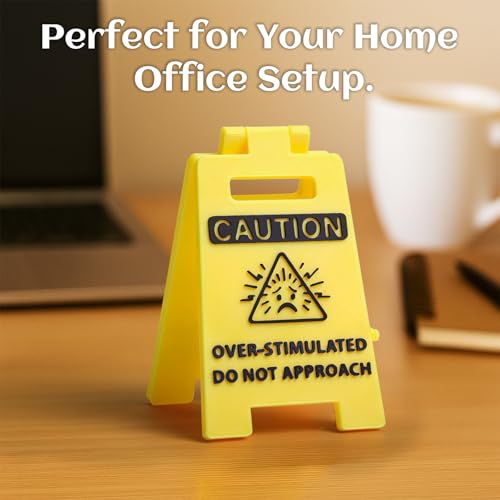 Caution Overstimulated Desk Sign, Office Desk Decor 3D Printed, Gag Gifts Double-Sided Sign with Humorous Quote, Cubicle Decoration Accessories for Women Men, Team Gifts for Coworker Friends Funny - color: Caution 2