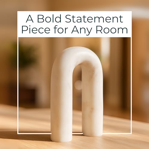 Marble Rounded Horseshoe for Home or Office Decor - Accent Display for Bathroom, Living Room, and Shelf Styling - Curved Figurine Sculpture Ornament for Coffee Table Decor or Bedroom - 8", White - size: 8.0" H