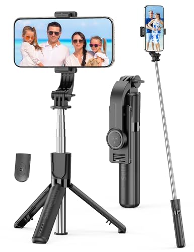 Portable Selfie Stick, 4 in 1 Extendable Phone Tripod Stand with Detachable Wireless Remote & Phone Holder 360° Rotating Mini Travel Tripod Compatible with iPhone 16/15/14/13 Pro/Android/Gopro - style: Black