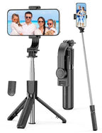 Portable Selfie Stick, 4 in 1 Extendable Phone Tripod Stand with Detachable Wireless Remote & Phone Holder 360° Rotating Mini Travel Tripod Compatible with iPhone 16/15/14/13 Pro/Android/Gopro - style: Black