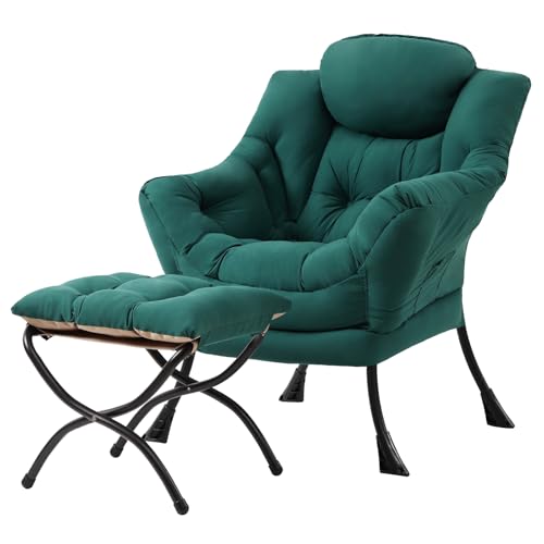 Tiita Lazy Chair with Ottoman, Green Modern Large Accent Chair, Comfy Leisure Sofa Armchair with Ottoman, Reading Chair with Footrest for Bedroom, Living Room, Dorm Rooms, Green - color: Peach Skin Green