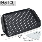 KAQAHIDO Large Non Slip Serving Tray with Grippy Dots, TV Lap Trays for Eating on Couch, Meal Serve for Dinner Breakfast, Rectangular Food Carrying for Plates, Glasses, Dishes, Set of 2, Black - color: Black