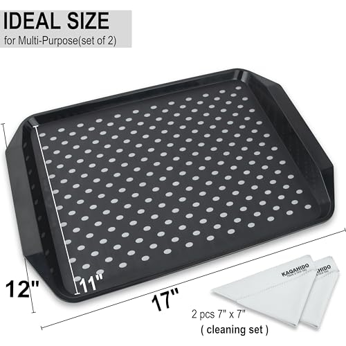 KAQAHIDO Large Non Slip Serving Tray with Grippy Dots, TV Lap Trays for Eating on Couch, Meal Serve for Dinner Breakfast, Rectangular Food Carrying for Plates, Glasses, Dishes, Set of 2, Black - color: Black