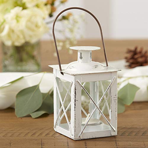 Kate Aspen Rustic Shelf Decor Luminous Vintage Tea Light Votive Candle Holders Metal Mini Decorative Lantern, Distressed White - color: Distressed White - Small, size: 1 Count (Pack of 1)