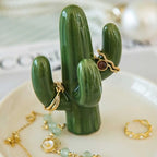 Cactus Ring Holder Dish, Ceramic Jewelry Tray Trinket Dish for Necklace Keychain Organizer, Cute Funny Birthday Wedding Mothers Day Gift for Women Friends Girls - style: Cactus