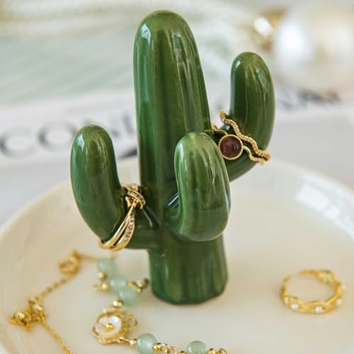 Cactus Ring Holder Dish, Ceramic Jewelry Tray Trinket Dish for Necklace Keychain Organizer, Cute Funny Birthday Wedding Mothers Day Gift for Women Friends Girls - style: Cactus