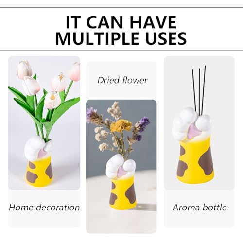 Cat Vase for Dry Flower Hydroponic Planter for Women, Teens, Girls，Kids，Cat Lover Theme Decor ，Ideal for Home, Office, Wedding, Party，Table Decoration (Yellow)