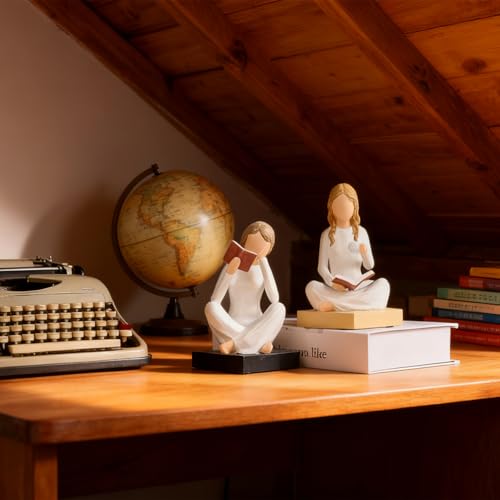 Gifts for Readers Book Lovers Women, Graduates, Students, Teachers, Caregivers, Hand-Painted Resin Reading Figurines Bookends for Home Library Office Desk Bookshelf Decor