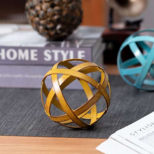 Metal Band Ball Table Decor, Distressed Metal Bands Decorative Sphere, Home Tabletop Decor Accents for Living Room Bedroom Kitchen Office Dining Room