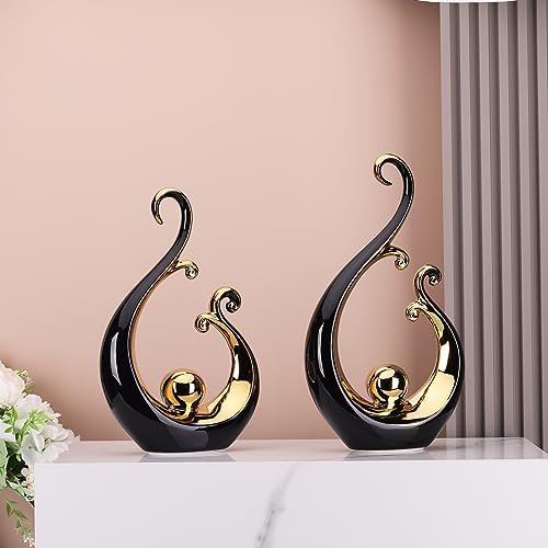 DOVDOV Abstract Ceramic Black Statue 2 Piece Set, Modern Art Black Gold Home Decor, Unique Home Decor, Coffee Table Bookshelf Room Shelf Coffee Table Console TV Stand Decor and Accessories. - color: 56-1