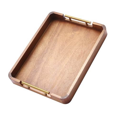 Acacia Wood Serving Tray with Handles, 17x13 Inch Ottoman Tray for Coffee Table,Candle Display,Breakfast in Bed, Large Wooden Decorative Tray with Non-Slip Pads, for Kitchen, Dining, Home Decor