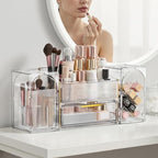 INVSSENE Stackable Makeup Organizer Countertop, Storage Perfume Skincare Cosmetic Lipstick Face Mask Makeup Brush Palettes, Ideal for Vanity Bathroom Counter - color: 3516 Clear