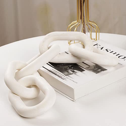 HMASYO White Wood Chain Link Decor, 5-Link Wooden Decorative Chain Home Decor Accents, Coffee Table Decor, Shelf Decor Aesthetic, Modern Bookshelf Table Decorative Objects for Living Room - color: White-5, size: 22"D x 3.9"W