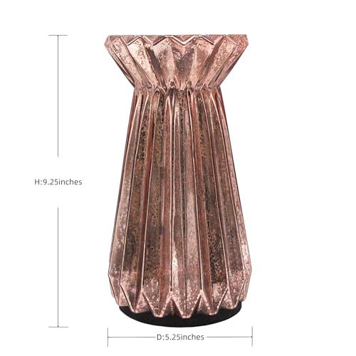 Home Decor, Mercury Glass Pillar Candle Pedestal Holders with led Lights, Lighted up Candle Holder for Pillar Candle, Glass Candlestick Holders with Timer for Wedding Dining Table Xmas (Rosegold) - color: Rosegold