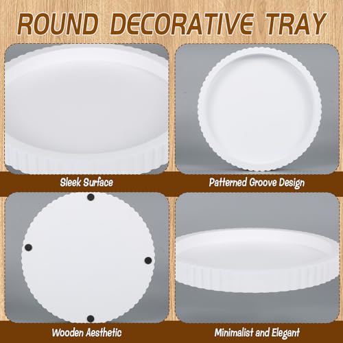 Round Decorative Tray for Coffee Table Decor Home Decor Wood Serving Round Tray Table Centerpiece for Dining Room Kitchen and Housewarming Gift (White) - color: White
