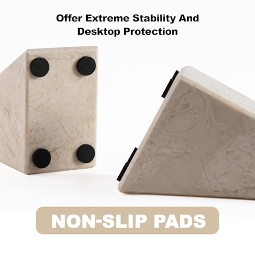 Marble Book Ends Decorative, Unique Bookends for Shelves, Bookends to Hold Heavy Books, Durable Book Holder Stopper for Home Office Desk Bookshelf Decoration, Turkey Natural Marble, Set of 2 - color: Turkey-crema Beige