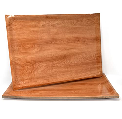 Gift Boutique 10 Wood Trays Rustic Brown Wooden Look Rectangle Serving Platters 10.75" x 15.75" Heavy Duty Disposable Paper Cardboard Tray for Dessert
